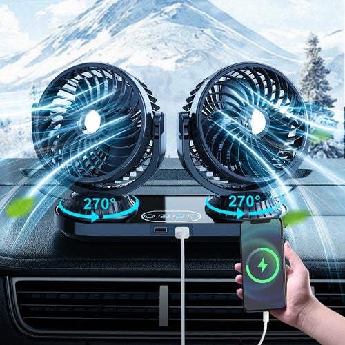 Dual Head Car Fan 12V/24V Portable Auto Cooling Fan 360°